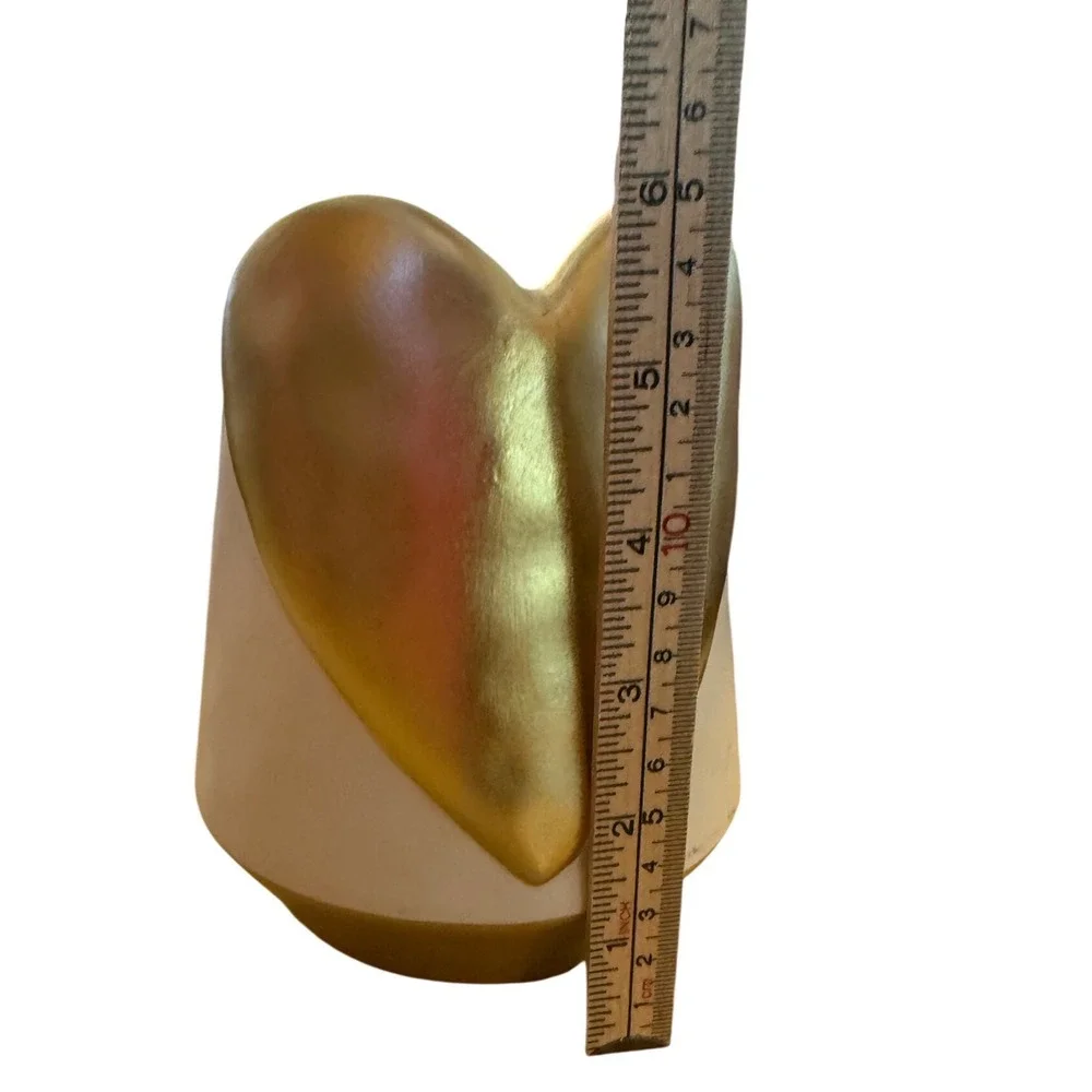 Burton + Burton White Ceramic‎ Vase with Gold Heart & Base 6.5 Inch